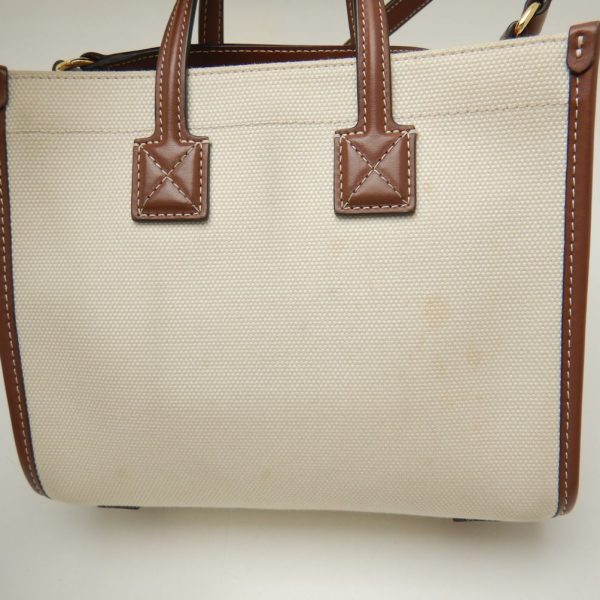 250774 5 Burberry Mini Freya Tote Bag Cotton x Calf Natural Tan