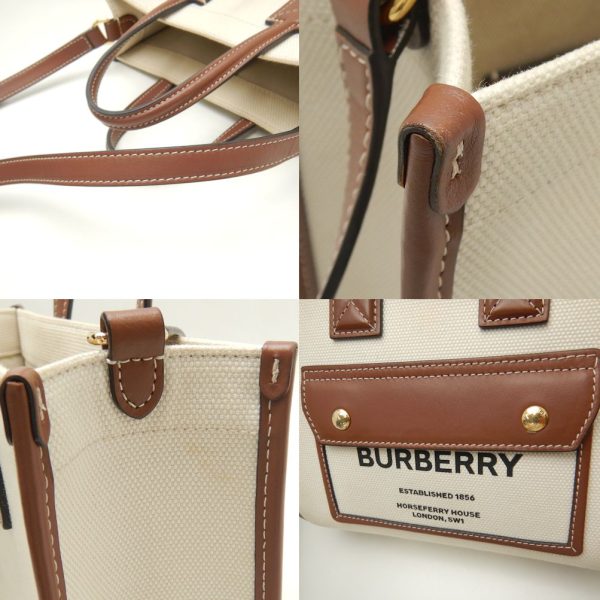 250774 8 Burberry Mini Freya Tote Bag Cotton x Calf Natural Tan