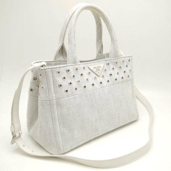 250801 2 Prada Canapa Tote Bag Denim Patch Bianco