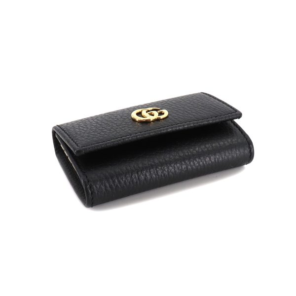 3 Gucci GG Marmont 6 Row Key Case Leather Black Gold Metal Fittings