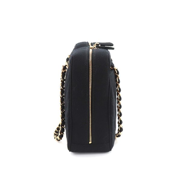 3 Chanel Chevron V stitch Chain Hand Bag Jersey Black Gold Hardware