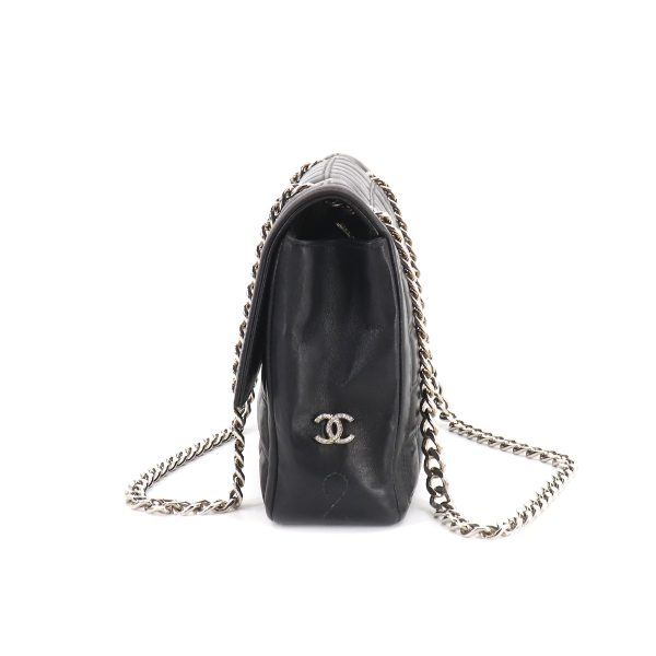 3 Chanel Chocolate Bar 255 Chain Shoulder Bag Black Leather