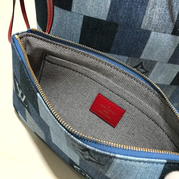 3 Louis Vuitton Patchwork Neverfull MM Shoulder Bag Denim Blue