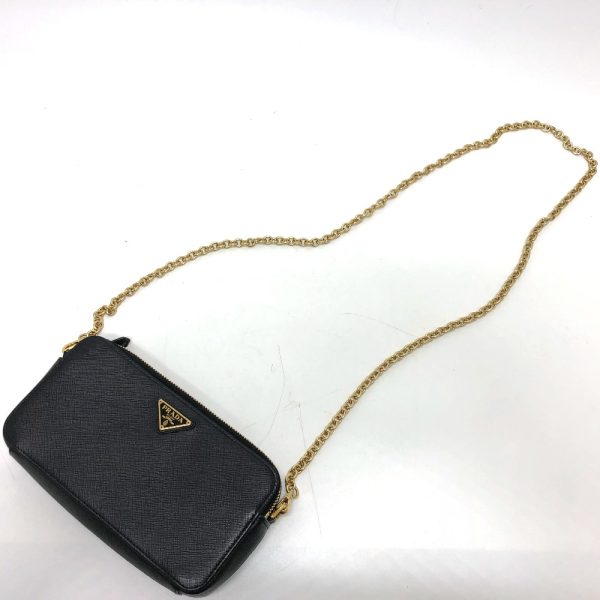 3 Prada Triangle Chain Bag Shoulder Bag Saffiano Black