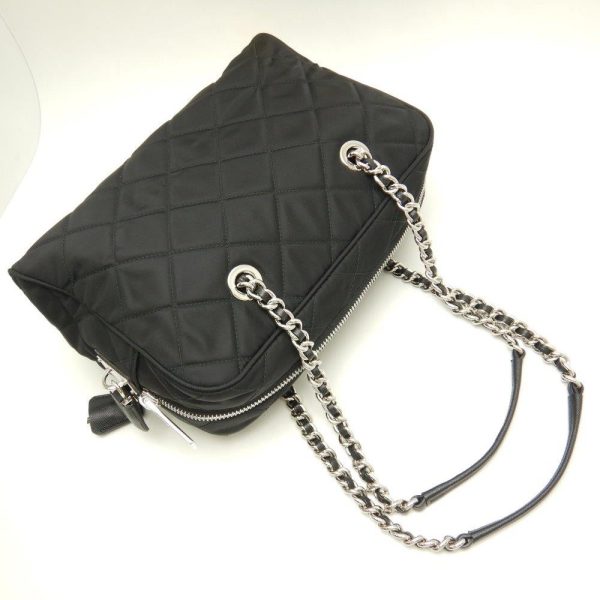 3 Prada Chain Tote Bag Quilted Taste Nylon Black