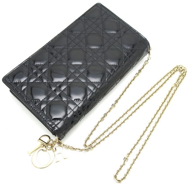 3 Christian Dior Chain Shoulder Bag Diagonal Cannage Black