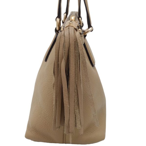 3 Gucci Soho Interlocking G Fringe Tassel 2way Bag Leather Beige