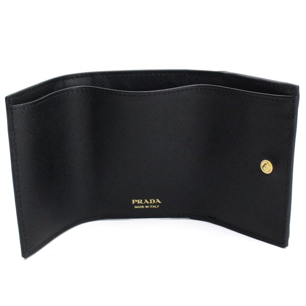 3 Prada Saffiano Metal Tri fold Wallet Mini Wallet Black