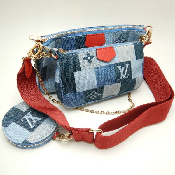 3 Louis Vuitton Denim Monogram Multi Pochette Accessoire Blue Red