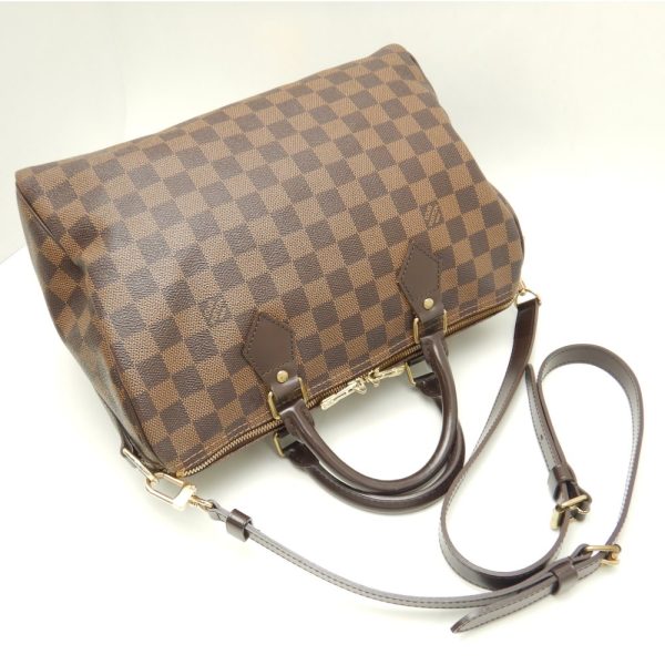 3 Louis Vuitton Damier Speedy Bandouliere 30 Ebene Boston Bag Brown