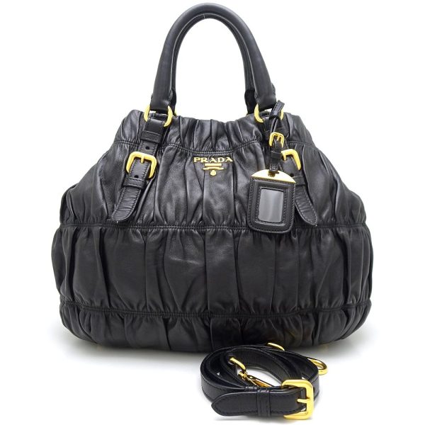 350330 1 Prada 2way Bag Leather Black Shoulder Bag