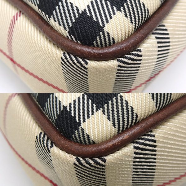 350490 4 Burberry Nova Check Diagonal Shoulder Bag Nylon Canvas Leather Beige Brown