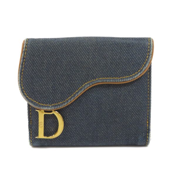 35120024 1 Christian Dior Saddle Flap Bifold Wallet Coin Purse Denim