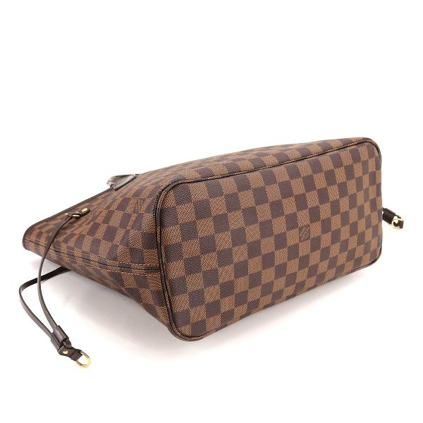 4 Louis Vuitton Damier Neverfull MM Tote Bag Ebene Brown Red Gold Metal Fittings