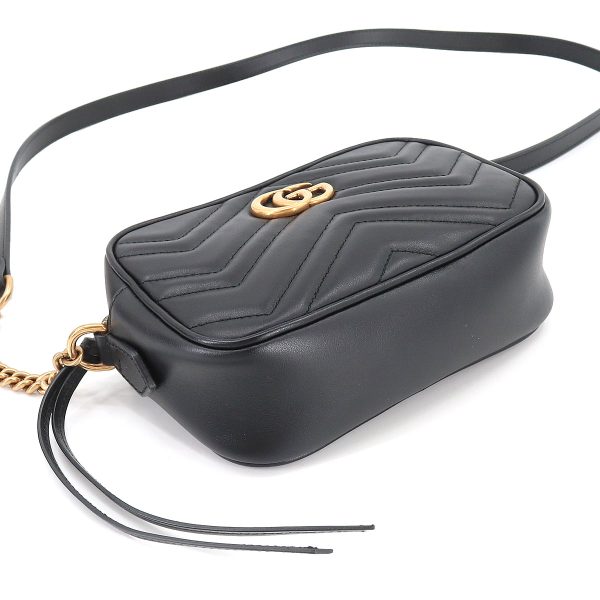 4 Gucci GG Marmont Quilting Mini Chain Shoulder Bag Leather Black