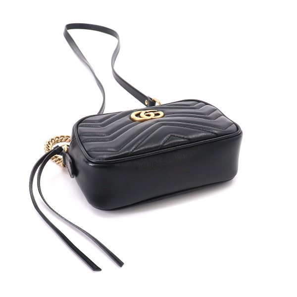 4 Gucci GG Marmont Quilting Mini Chain Shoulder Bag Leather Black