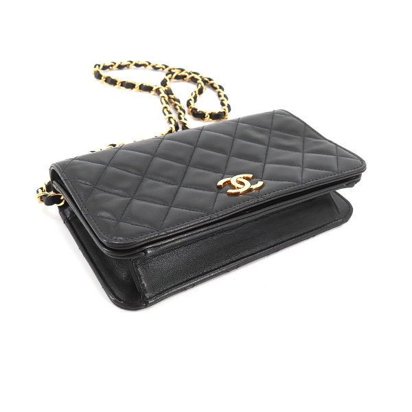 4 Chanel Mini Matelasse Chain Shoulder Bag Leather Black