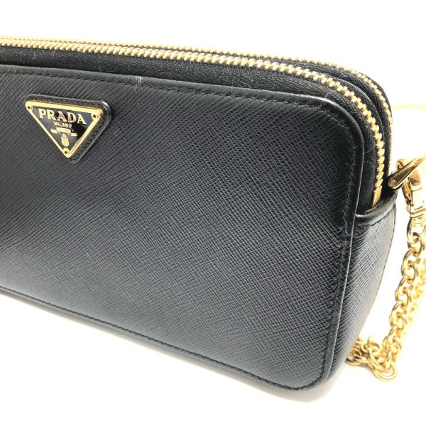 4 Prada Triangle Chain Bag Shoulder Bag Saffiano Black