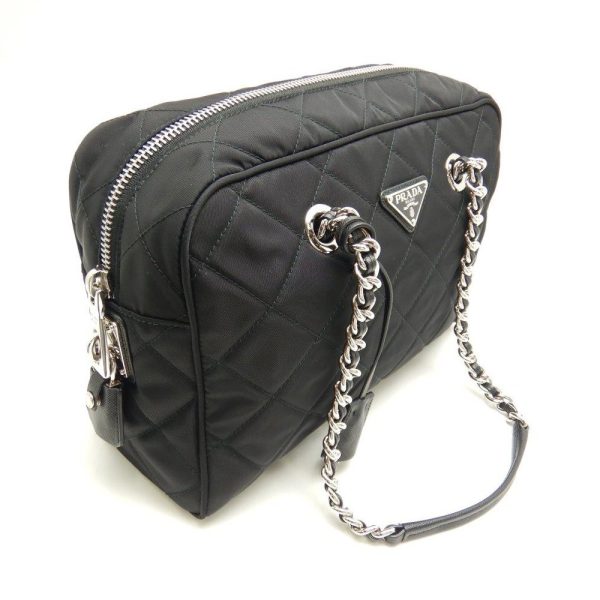 4 Prada Chain Tote Bag Quilted Taste Nylon Black