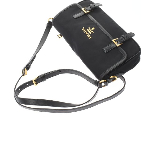 4 Prada Shoulder Pouch Gold Hardware Nylon Pouch Black