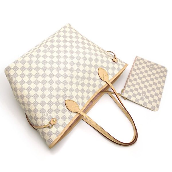 4 Louis Vuitton Damier Azur Neverfull MM Rose Ballerine Tote Bag