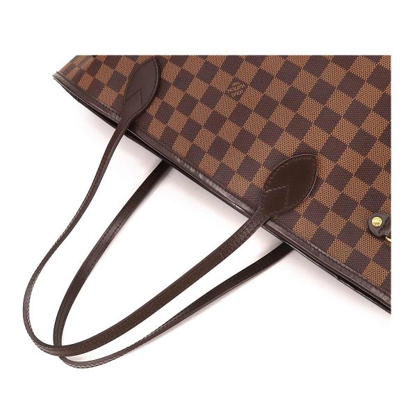 5 Louis Vuitton Damier Neverfull MM Tote Bag Ebene Brown Red Gold Metal Fittings