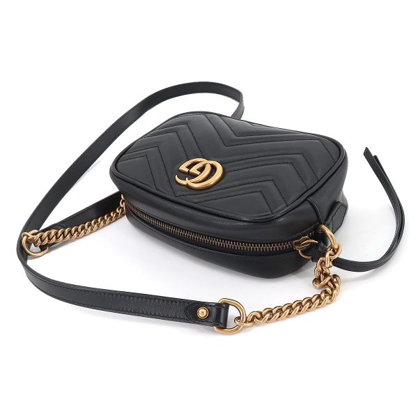 5 Gucci GG Marmont Quilting Mini Chain Shoulder Bag Leather Black