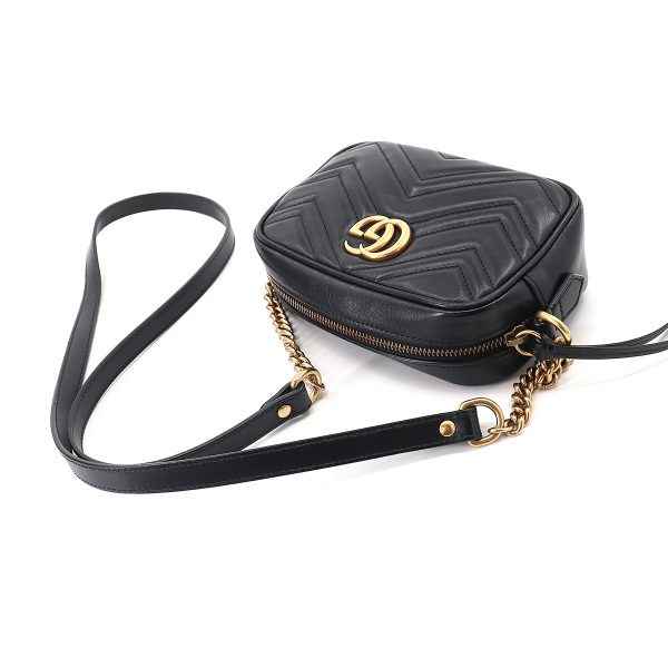 5 Gucci GG Marmont Quilting Mini Chain Shoulder Bag Leather Black