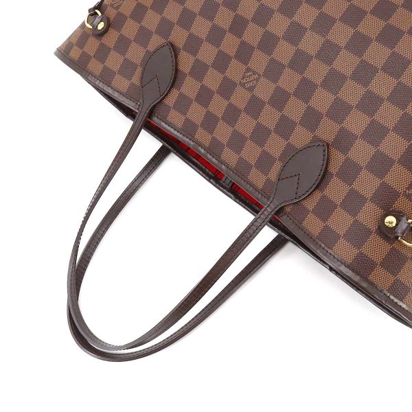 5 Louis Vuitton Damier Neverfull MM Tote Bag Ebene Brown Cerise Gold Metal Fittings