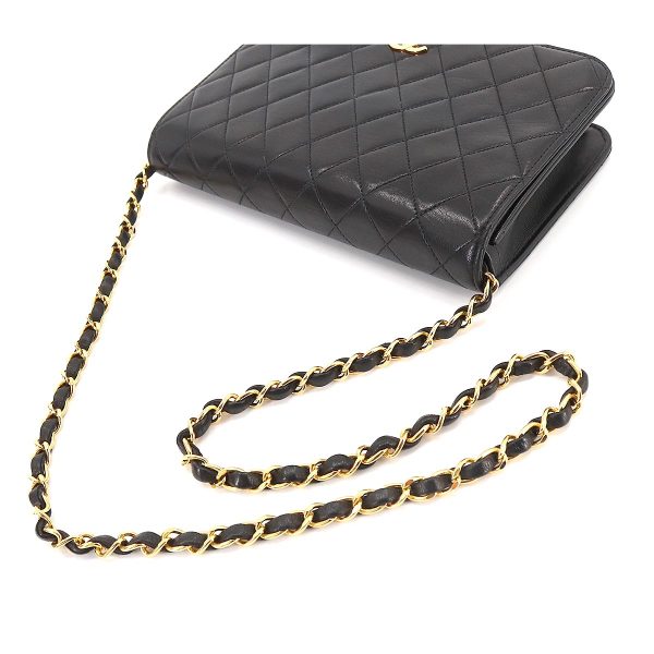 5 Chanel Matelasse Chain Shoulder Bag Leather Black Gold Hardware Push Lock