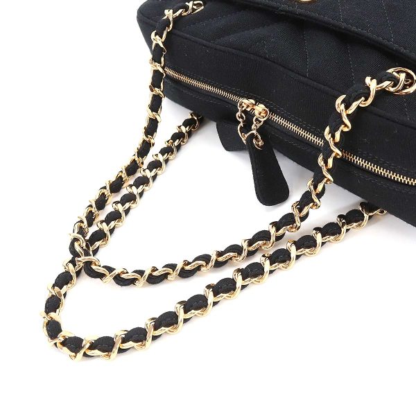 5 Chanel Chevron V stitch Chain Hand Bag Jersey Black Gold Hardware