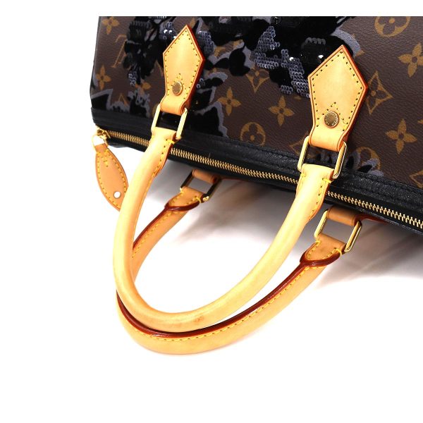 5 Louis Vuitton Monogram Fleur De Gees Speedy 30 Hand Bag Sequin Brown