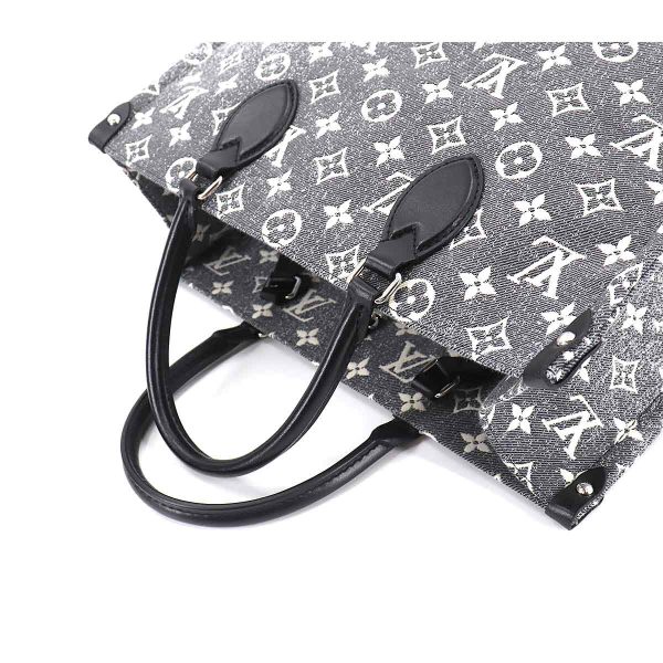 5 Louis Vuitton Monogram Jacquard Denim On The Go MM 2 Way Tote Shoulder Bag Gray White Black