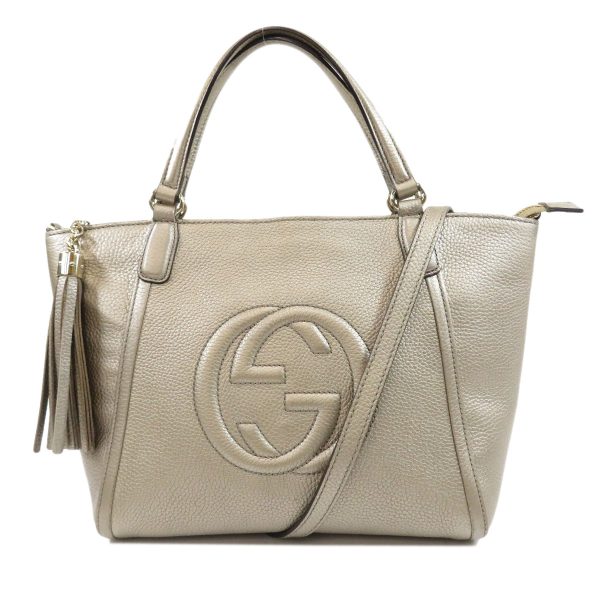 55205002 1 Gucci Soho 2way Shoulder Bag Leather Beige