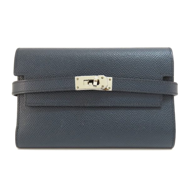 55305026 1 Hermes Kelly Compact Navy Silver Metal Fittings Bi fold Wallet