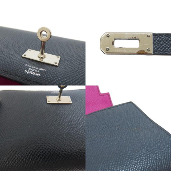 55305026 17 combine Hermes Kelly Compact Navy Silver Metal Fittings Bi fold Wallet