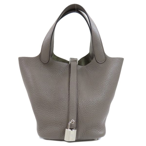 55320005 1 Hermes Picotin Lock PM Gray Silver Hardware Handbag Taurillon