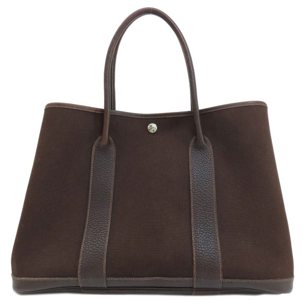 55514075 1 Hermes Garden Party PM Dark Brown Silver Hardware Tote Bag