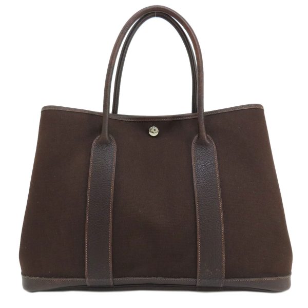 55514075 2 Hermes Garden Party PM Dark Brown Silver Hardware Tote Bag