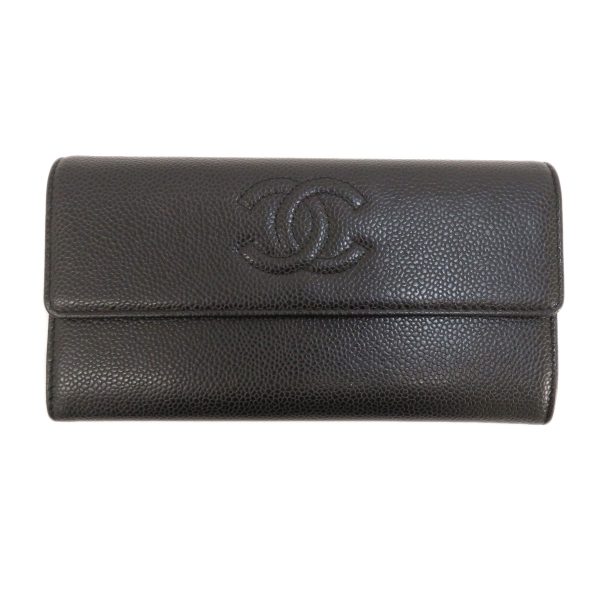 55605023 1 Chanel Cocomark Long Wallet Coin Purse Caviar Skin Black