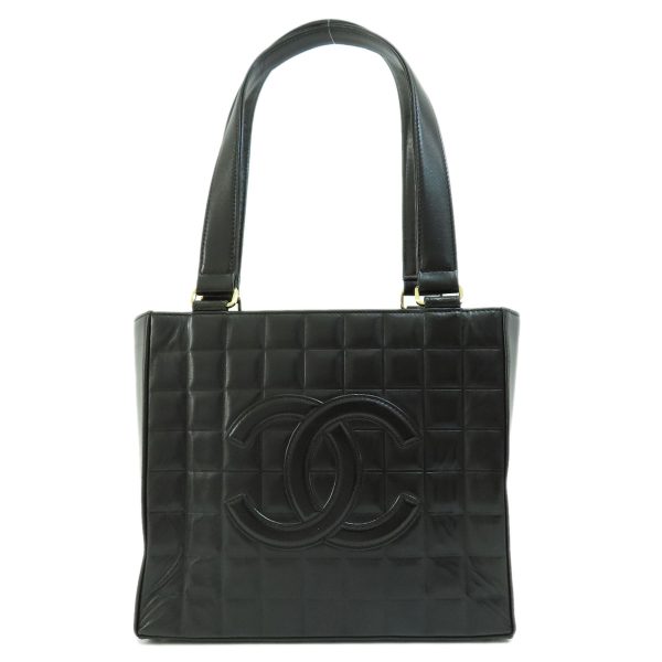 55608002 1 Chanel Chocolate Bar Gold Metal Fittings Handbag Leather Black