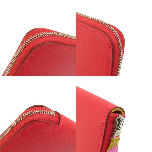 55714068 13 combine Hermes Azap Silk Red Silver Metal Fittings Long Wallet Coin Purse