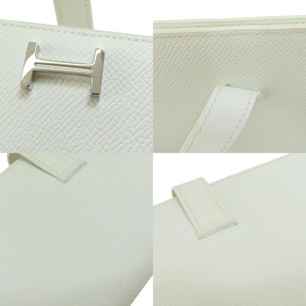 55714169 15 combine Hermes Bearn Souffle White Silver Metal Fittings Long Wallet