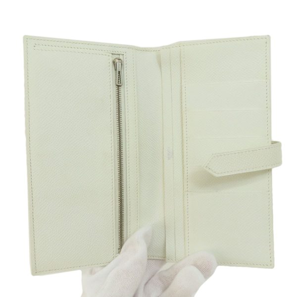 55714169 4 Hermes Bearn Souffle White Silver Metal Fittings Long Wallet