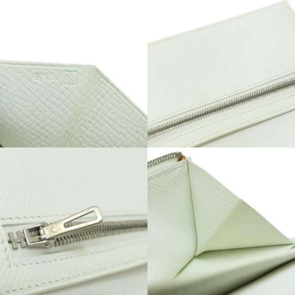 55714169 7 combine Hermes Bearn Souffle White Silver Metal Fittings Long Wallet