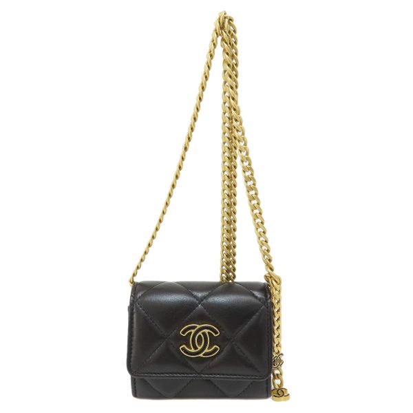 55714190 1 Chanel Matelasse Coco Mark Gold Metal Fittings Chain Wallet Black