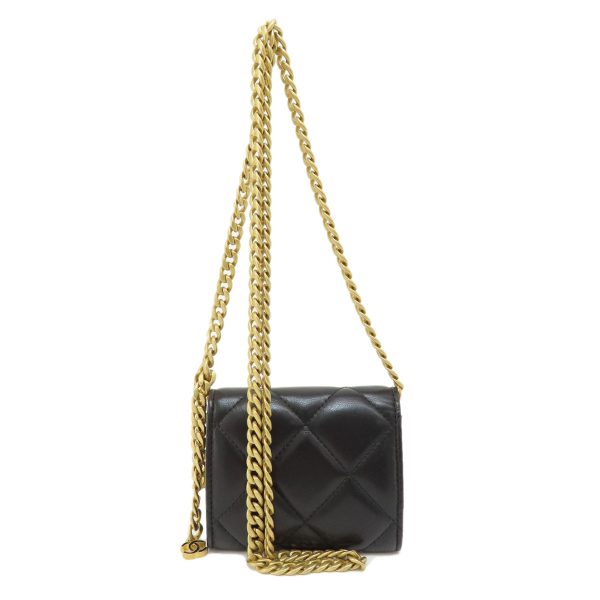 55714190 2 Chanel Matelasse Coco Mark Gold Metal Fittings Chain Wallet Black