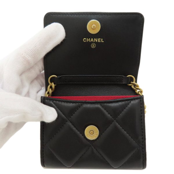 55714190 5 Chanel Matelasse Coco Mark Gold Metal Fittings Chain Wallet Black