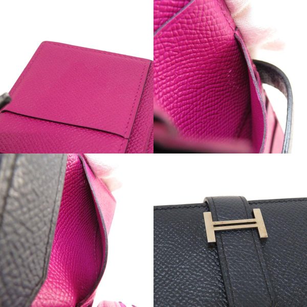 55714511 17 combine Hermes Bearn Souffle Bleu Nuit Rose Purple Silver Metal Fittings Long Wallet