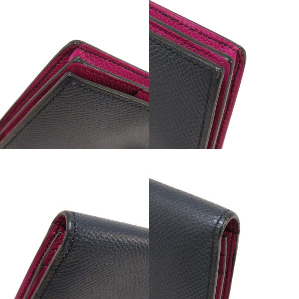 55714511 25 combine Hermes Bearn Souffle Bleu Nuit Rose Purple Silver Metal Fittings Long Wallet